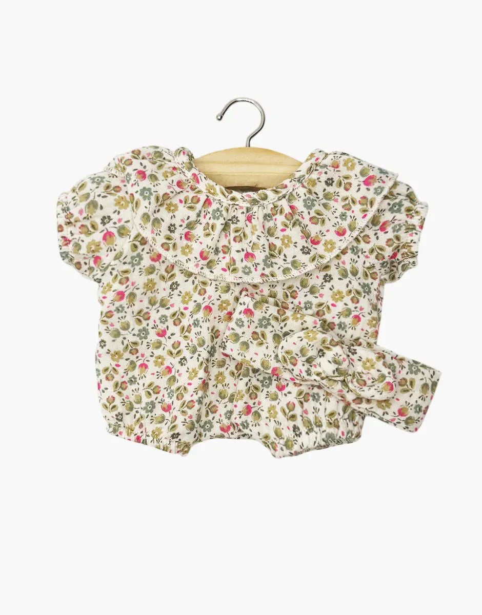 Babies Clothing – Eva Cotton Romper Small Fuchsia Flowers Minikane Lil Tulips