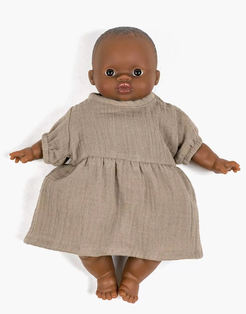 Babies Clothing – Faustine dress in mocha cotton Minikane Lil Tulips