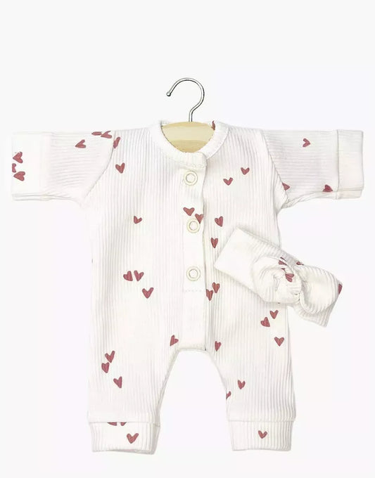 Babies Clothing: Lili Jumpsuit Set in small clay pink hearts Minikane Lil Tulips
