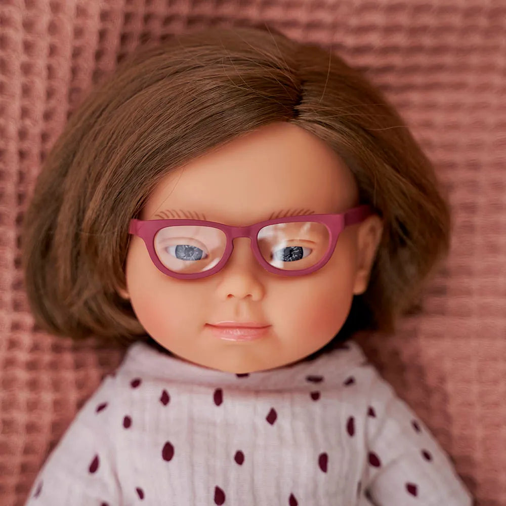 Baby Down Syndrome Caucasian Girl with Glasses Miniland Lil Tulips