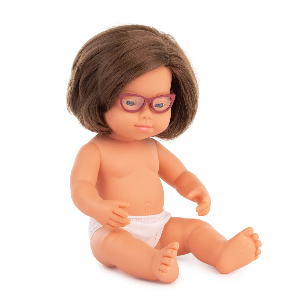 Baby Down Syndrome Caucasian Girl with Glasses Miniland Lil Tulips