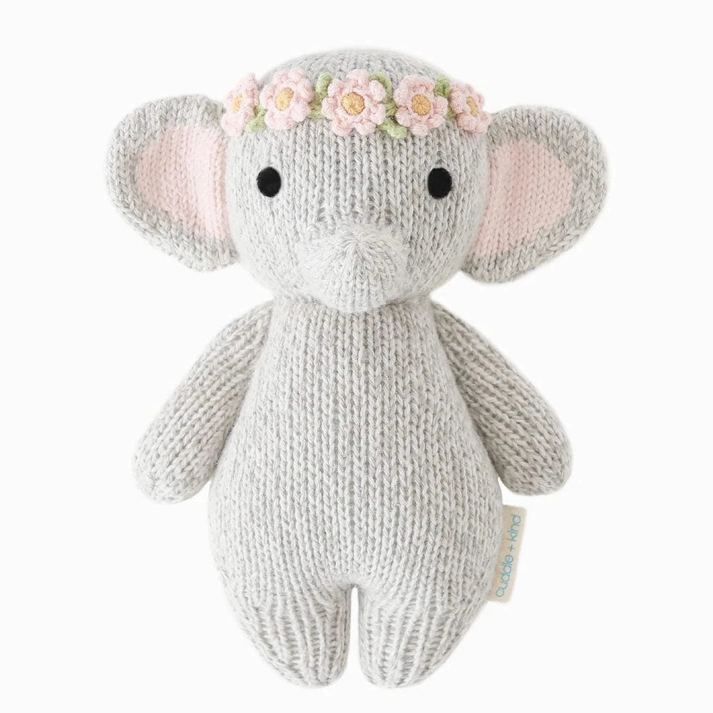 Baby Elephant (Blush Floral) Hand Knit Doll - 7" cuddle+kind Lil Tulips