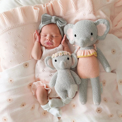 Baby Elephant (Blush Floral) Hand Knit Doll - 7" cuddle+kind Lil Tulips