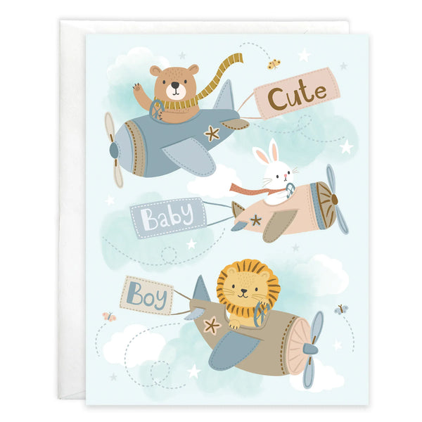 Baby Greeting Card - Baby Boy Airplanes Gina B Designs Lil Tulips
