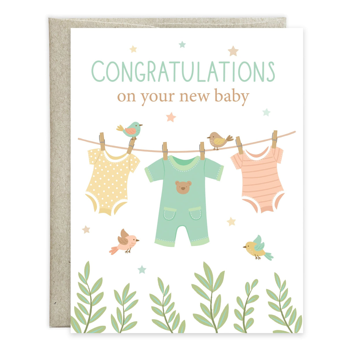 Baby Greeting Card - Clothesline & Birds Gina B Designs Lil Tulips