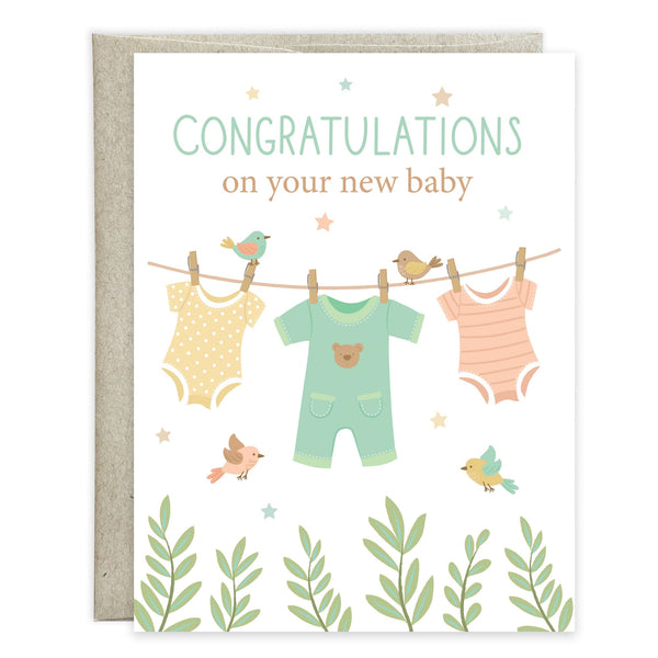 Baby Greeting Card - Clothesline & Birds Gina B Designs Lil Tulips