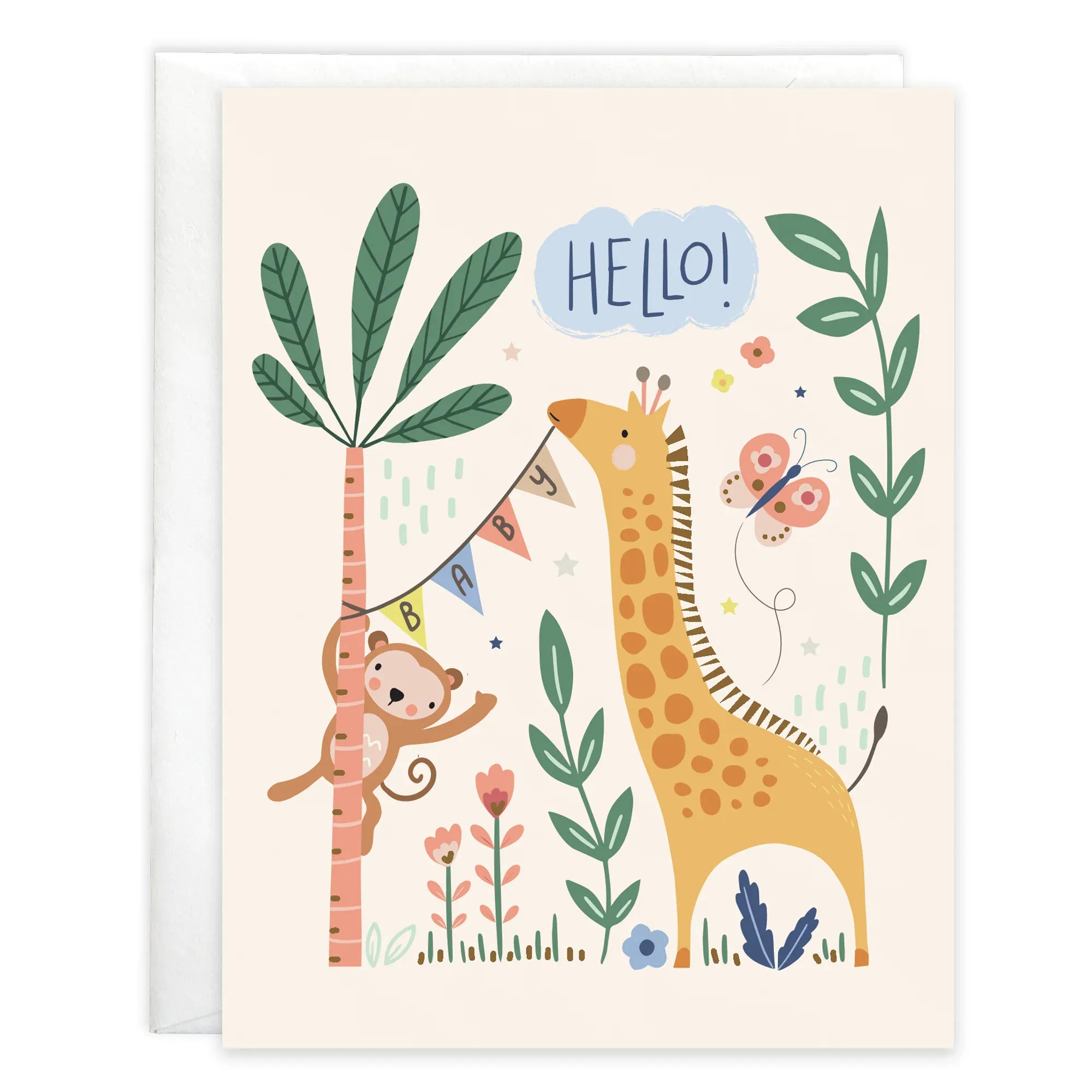 Baby Greeting Card - Giraffe and Monkey Gina B Designs Lil Tulips