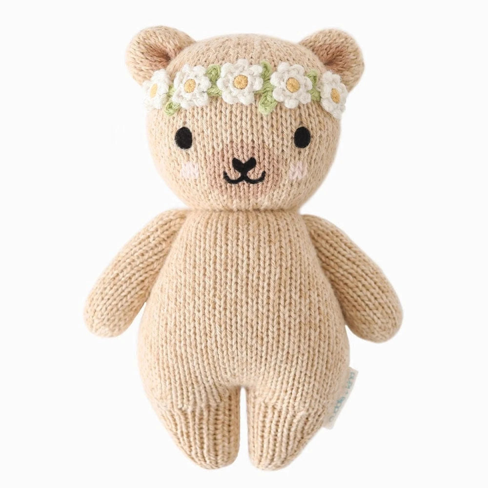 Baby Honey Bear (Ivory Floral) Hand Knit Doll - 7" cuddle+kind Lil Tulips