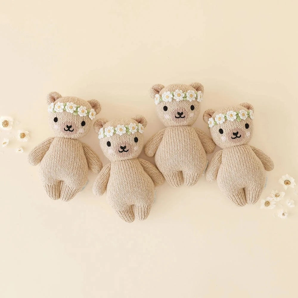 Baby Honey Bear (Ivory Floral) Hand Knit Doll - 7" cuddle+kind Lil Tulips