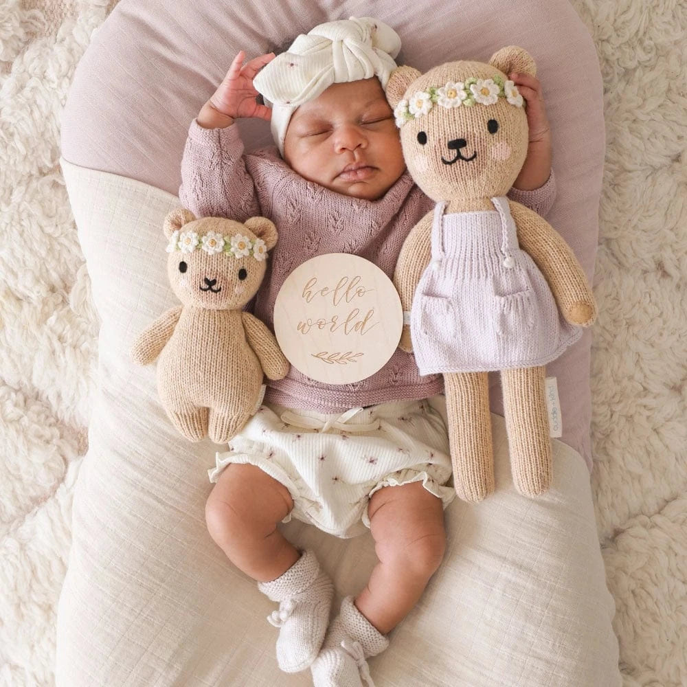 Baby Honey Bear (Ivory Floral) Hand Knit Doll - 7" cuddle+kind Lil Tulips