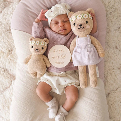 Baby Honey Bear (Ivory Floral) Hand Knit Doll - 7" cuddle+kind Lil Tulips