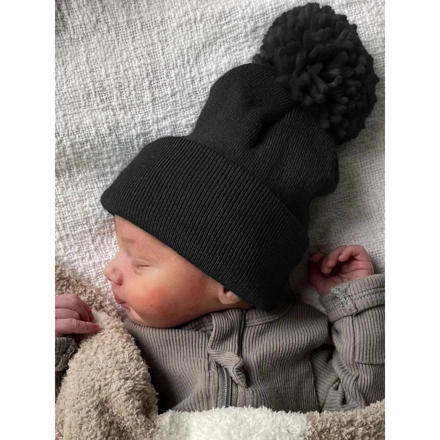 Baby's First Hat - Black Pom SpearmintLOVE Lil Tulips