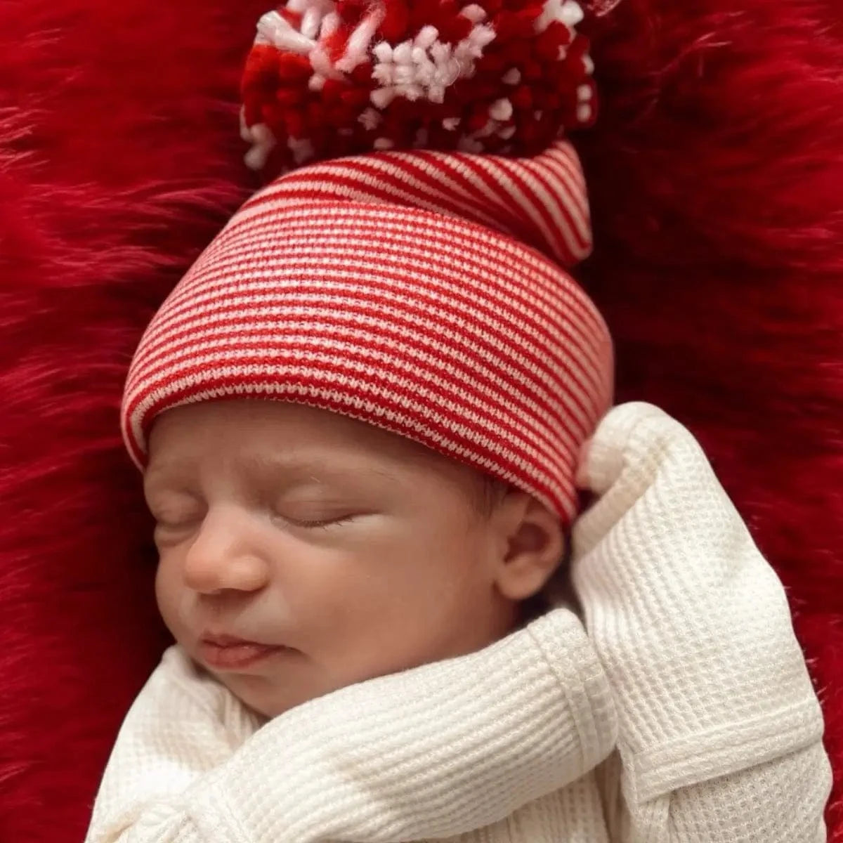 Baby's First Hat - Red/White Stripe Pom SpearmintLOVE Lil Tulips