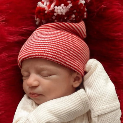 Baby's First Hat - Red/White Stripe Pom SpearmintLOVE Lil Tulips