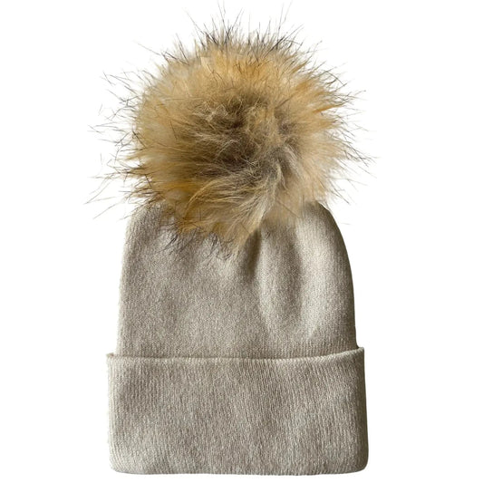 Baby's First Hat - Sand Fur Pom SpearmintLOVE Lil Tulips