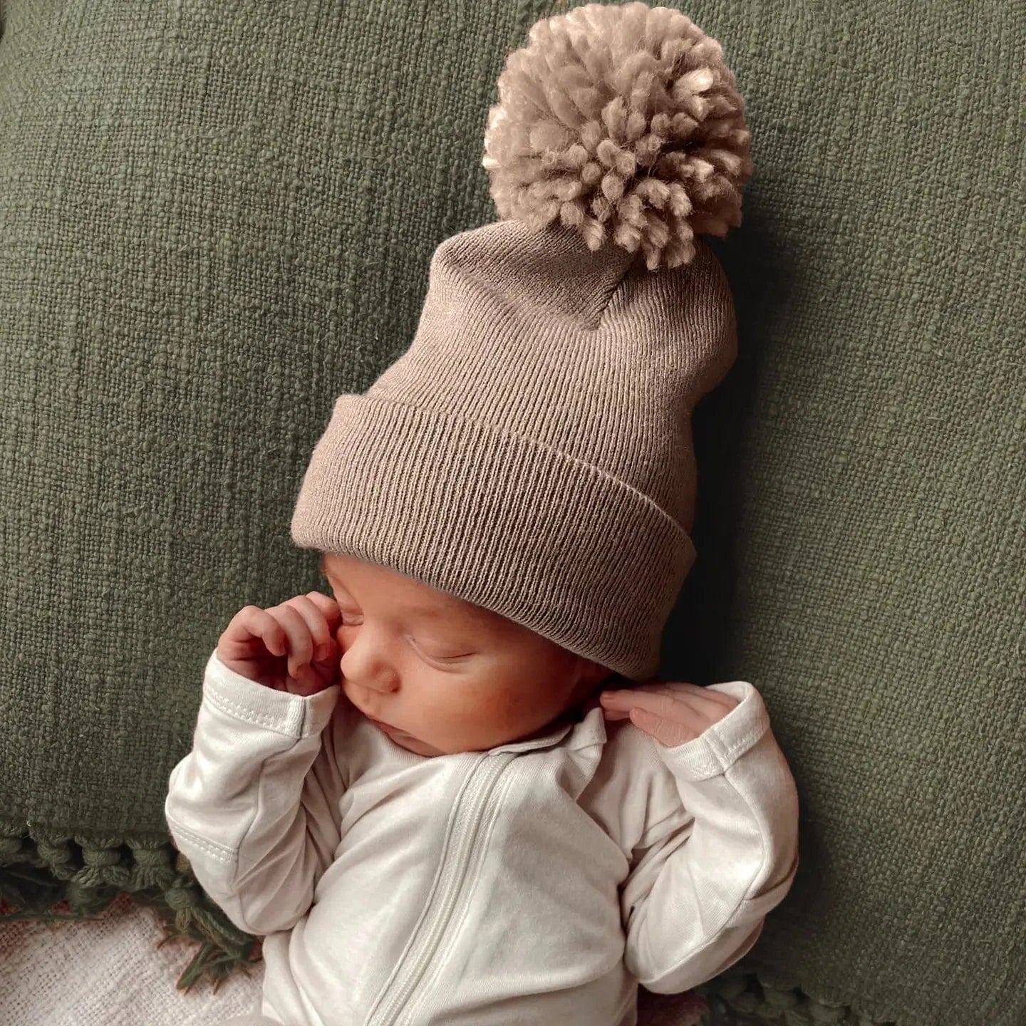 Baby's First Hat - Tan Pom SpearmintLOVE Lil Tulips