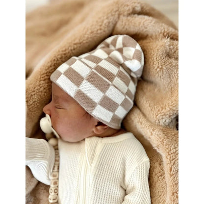 Baby's First Hat - Tan/Warm White Checkerboard SpearmintLOVE Lil Tulips