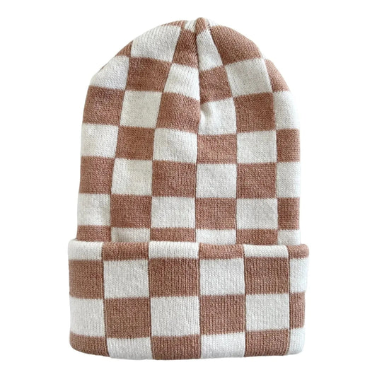 Baby's First Hat - Tan/Warm White Checkerboard SpearmintLOVE Lil Tulips