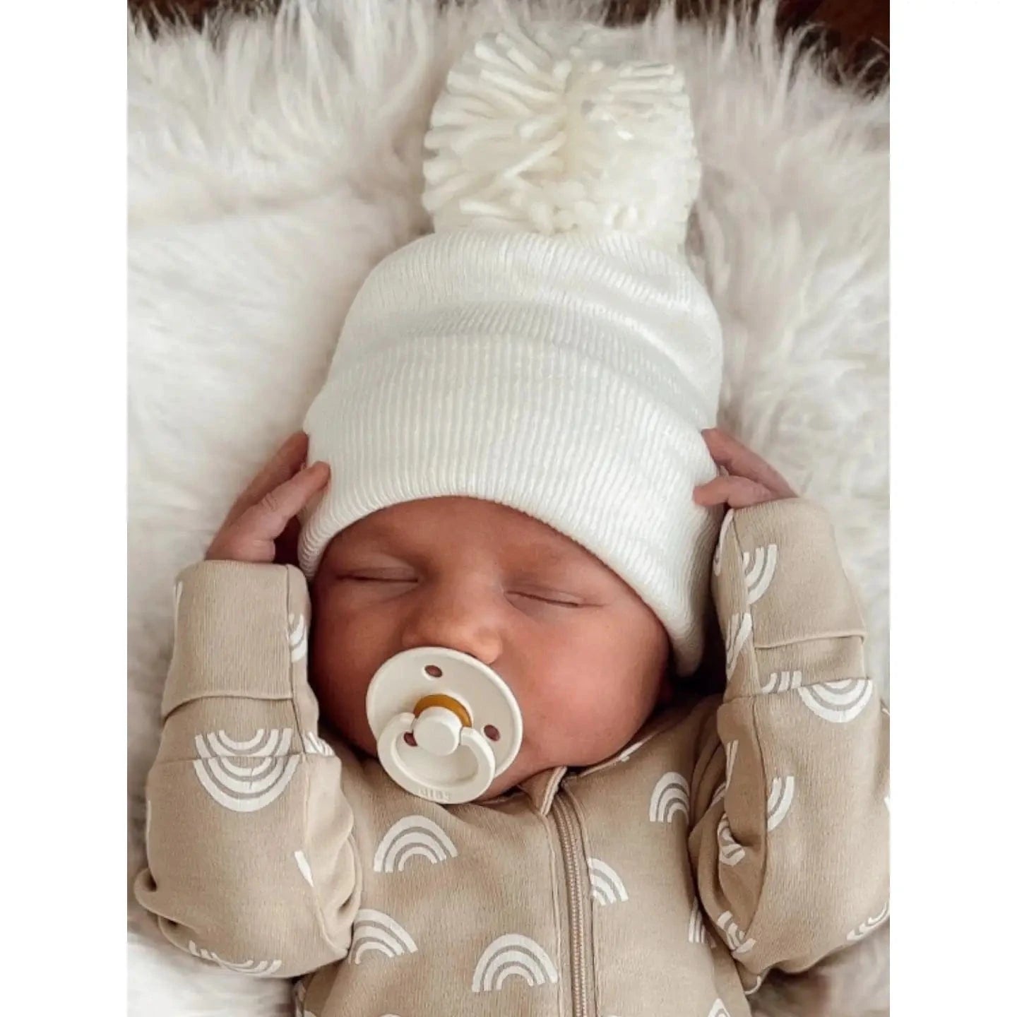 Baby's First Hat - Warm White Pom SpearmintLOVE Lil Tulips