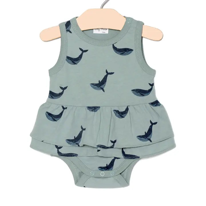 Baby Spring and Summer Skirted Bodysuit- Blue Whales City Mouse Studio Lil Tulips