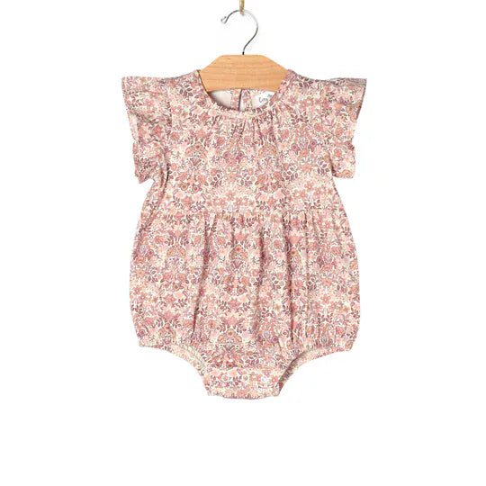 Baby Spring Flutter Sleeve Short Romper- Spring Bouquet City Mouse Studio Lil Tulips