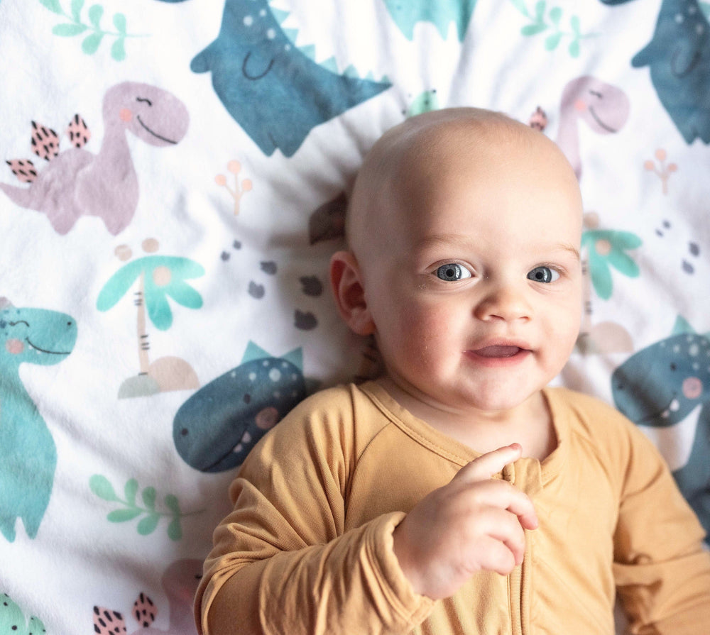 Baby & Toddler Minky Blanket - Blue Dino Honey Lemonade Lil Tulips