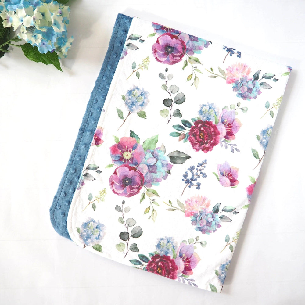 Baby & Toddler Minky Blanket - Blue Floral Honey Lemonade Lil Tulips