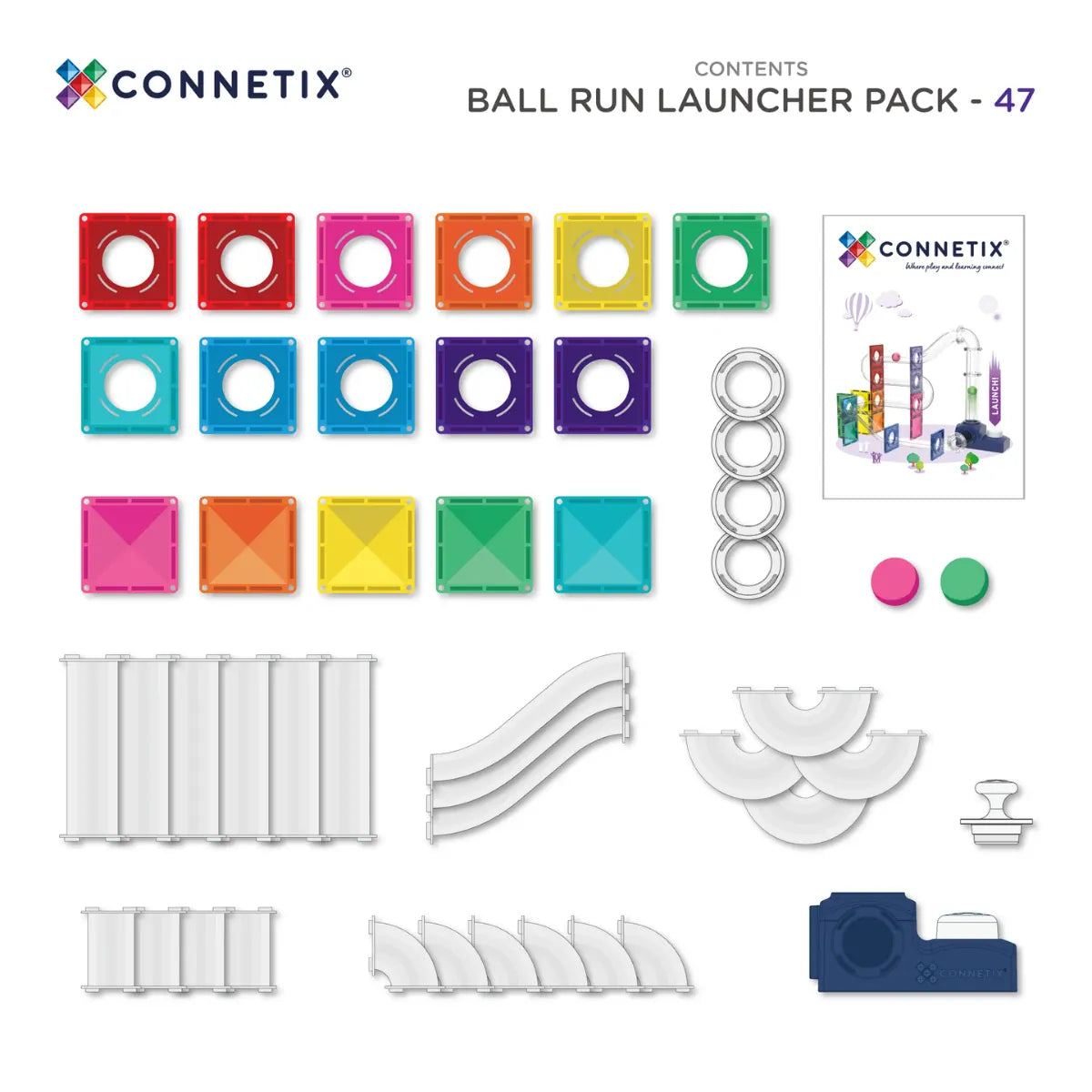 Ball Run Launcher Pack, 47 Pieces Connetix Lil Tulips