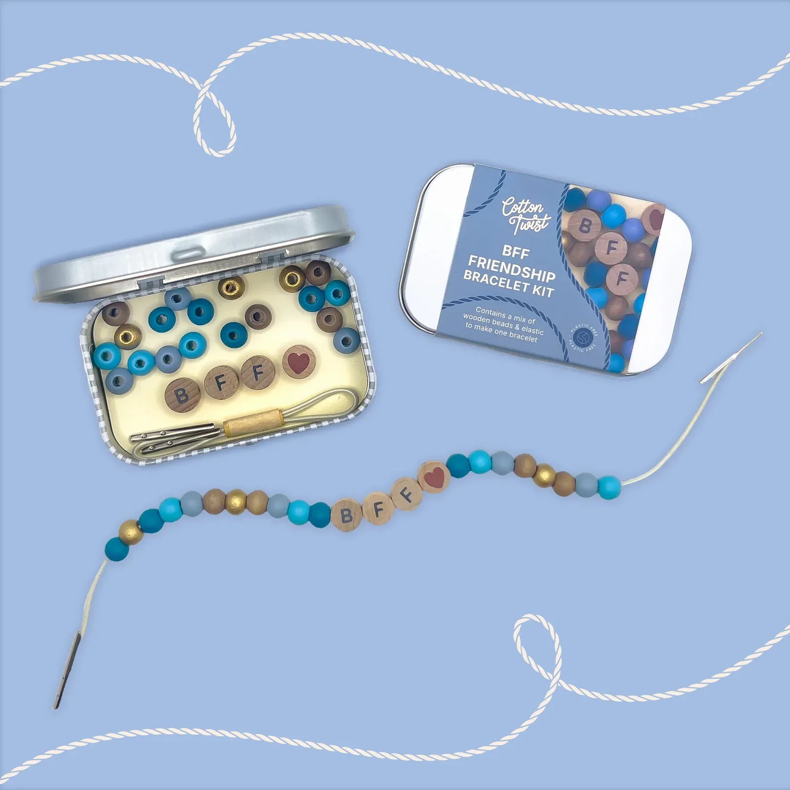 Beaded Bff Friendship Bracelet Gift Kit - Blue Cotton Twist Lil Tulips