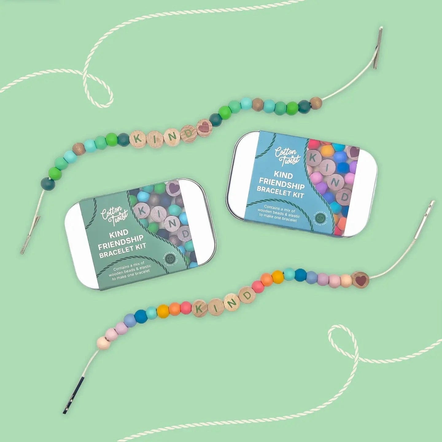Beaded Friendship Bracelet - Kind - Green Cotton Twist Lil Tulips