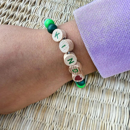 Beaded Friendship Bracelet - Kind - Green Cotton Twist Lil Tulips