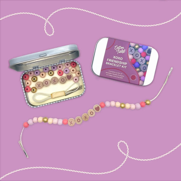 Beaded Friendship Bracelet - XOXO - Pink Cotton Twist Lil Tulips