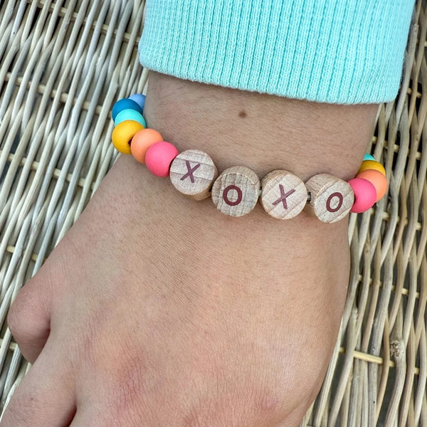Beaded Friendship Bracelet - XOXO - Rainbow Cotton Twist Lil Tulips