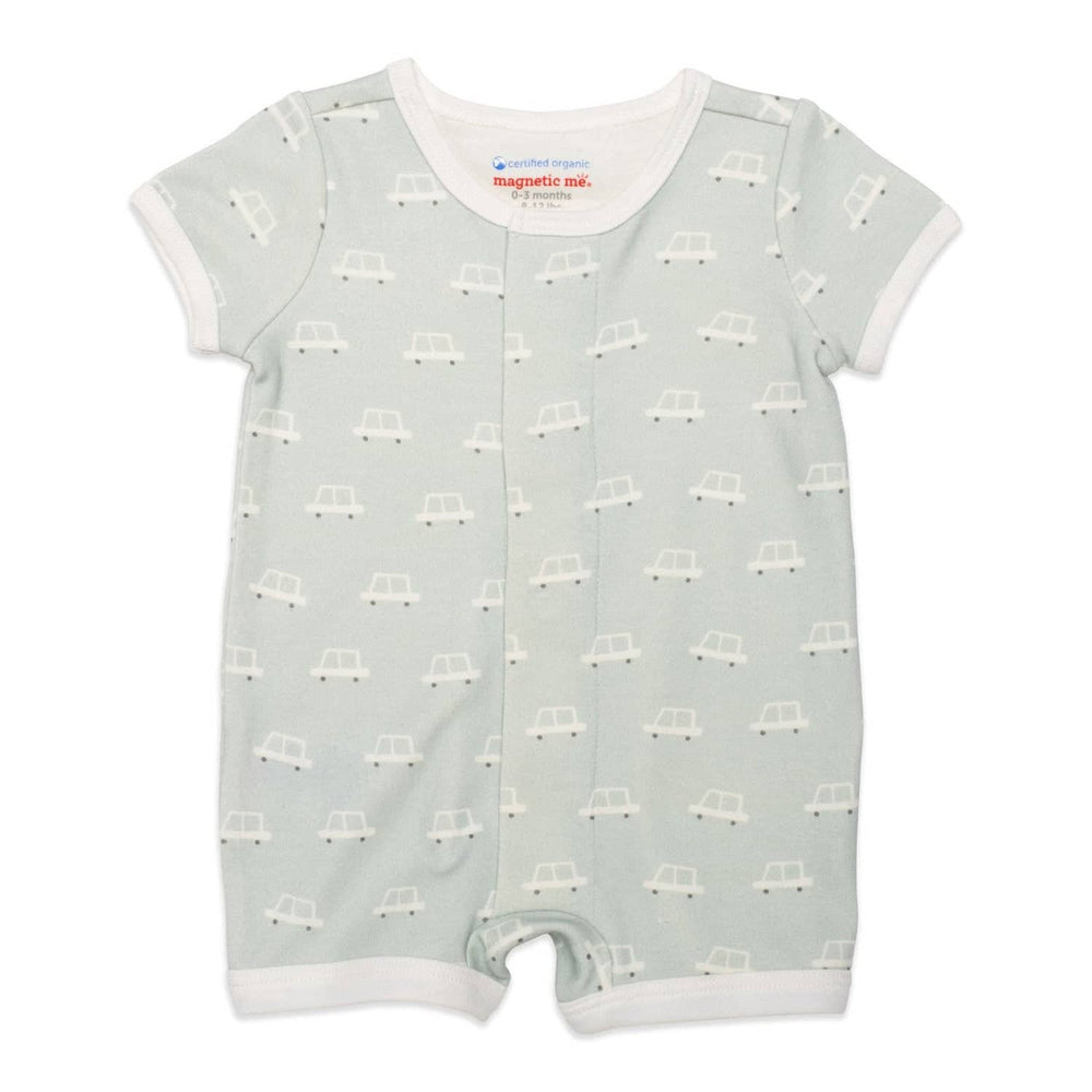 Beep Beep Time for Sleep Organic Cotton Magnetic Short Sleeve Romper Magnetic Me Lil Tulips