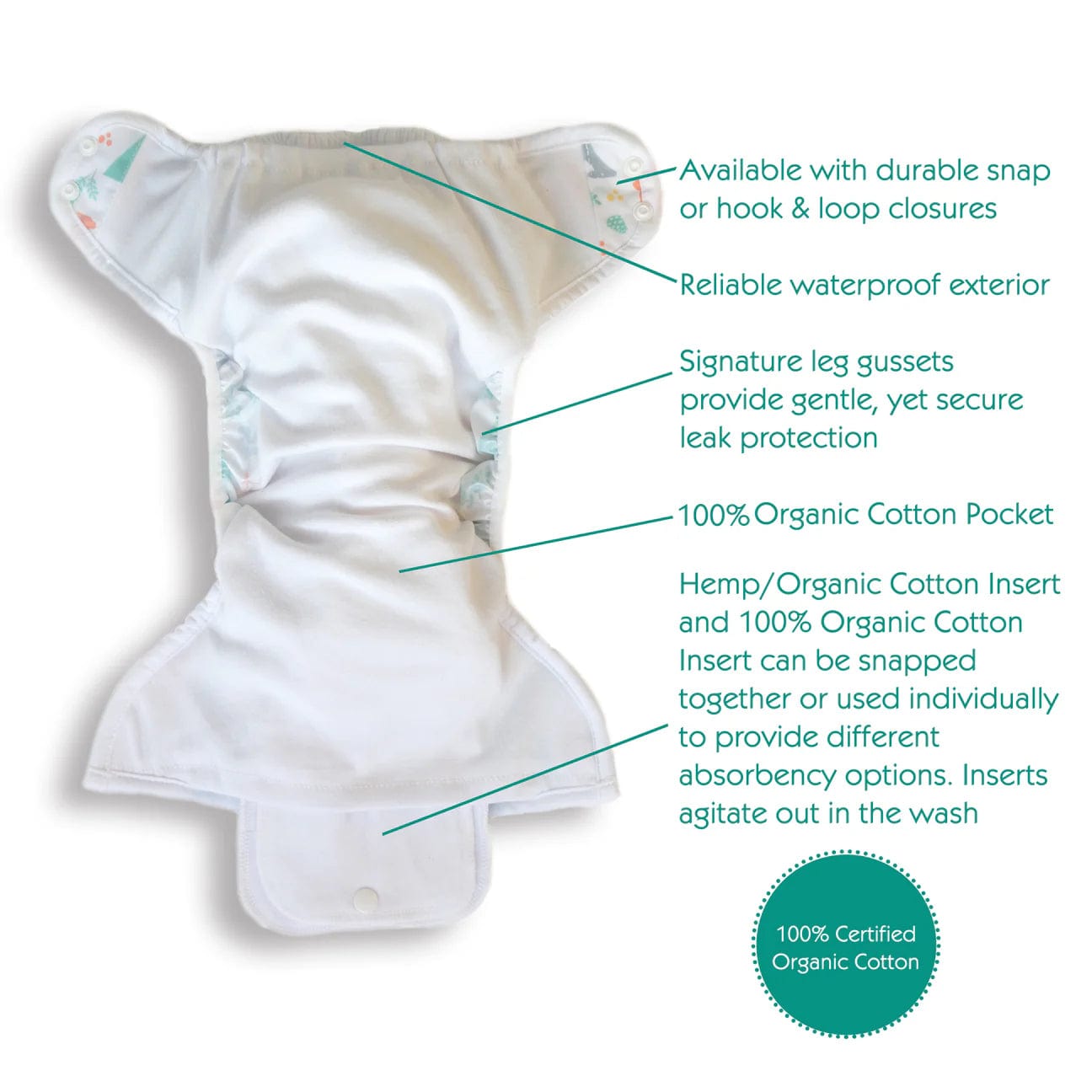 Bloomy Natural One Size Pocket Hook & Loop Diaper Thirsties Lil Tulips