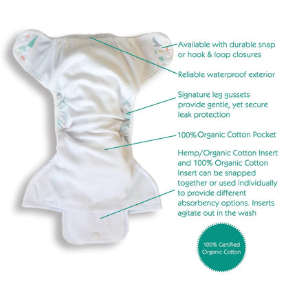Bloomy Natural One Size Pocket Hook & Loop Diaper Thirsties Lil Tulips