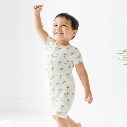 Island Palm Trees Small Ribbed Summer Zip Romper