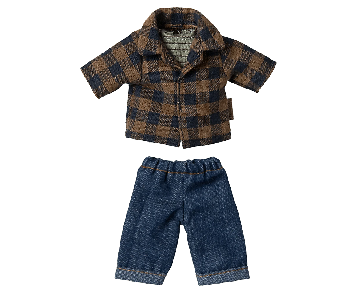 Brown checked shirt and pants, Dad mouse Maileg Lil Tulips