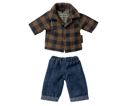 Brown checked shirt and pants, Dad mouse Maileg Lil Tulips