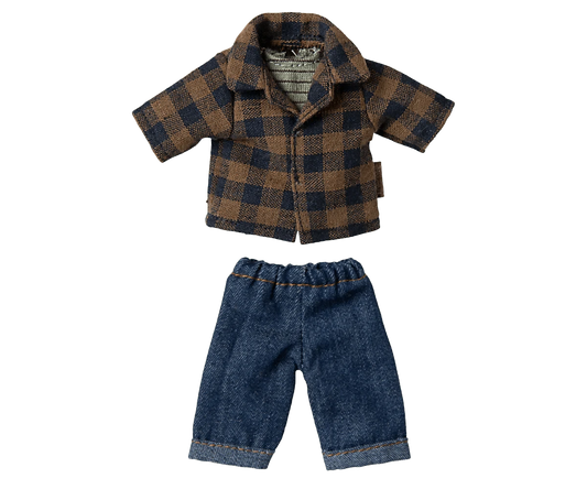 Brown checked shirt and pants, Dad mouse Maileg Lil Tulips