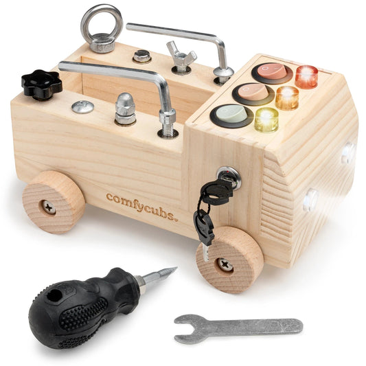 Busy Board Toy Truck Set - Natural Wood Comfy Cubs Lil Tulips