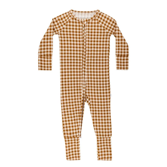 Caramel Small Gingham Zip Romper Brave Little Ones Lil Tulips