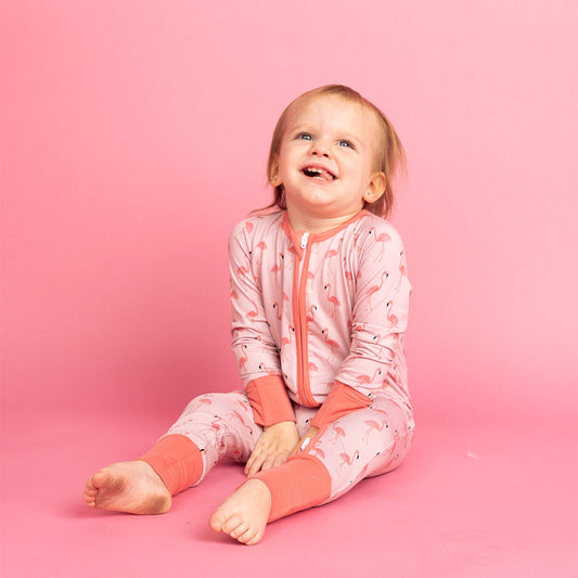Fancy Flamingos Pink Bamboo Baby Pajamas Convertible Sleeper