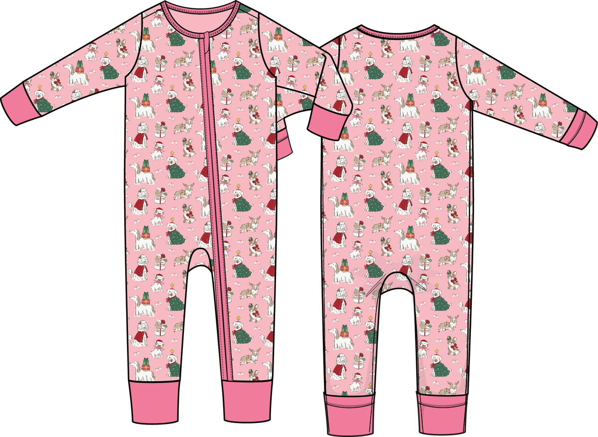 Christmas Dogs Pink - Convertible Romper Angel Dear Lil Tulips