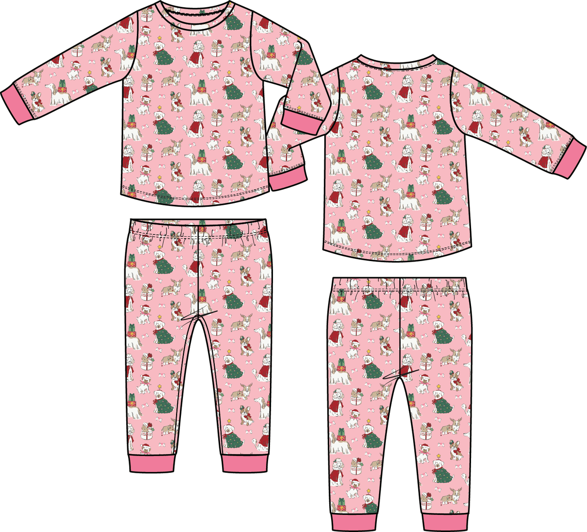 Christmas Dogs Pink - Long Sleeve Loungewear Set Angel Dear Lil Tulips