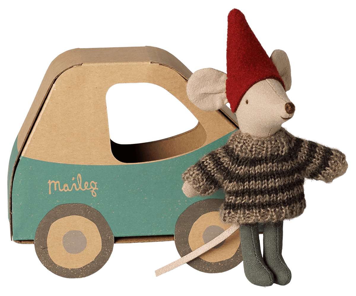 Christmas mouse, Little brother in car box Maileg Lil Tulips