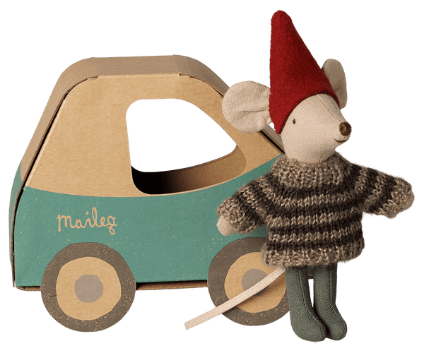 Christmas mouse, Little brother in car box Maileg Lil Tulips