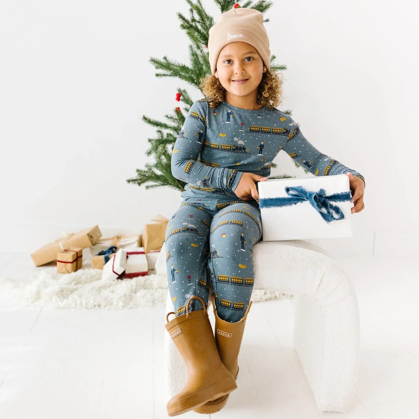 Christmas Trains Small Ribbed Two-Piece Set Brave Little Ones Lil Tulips