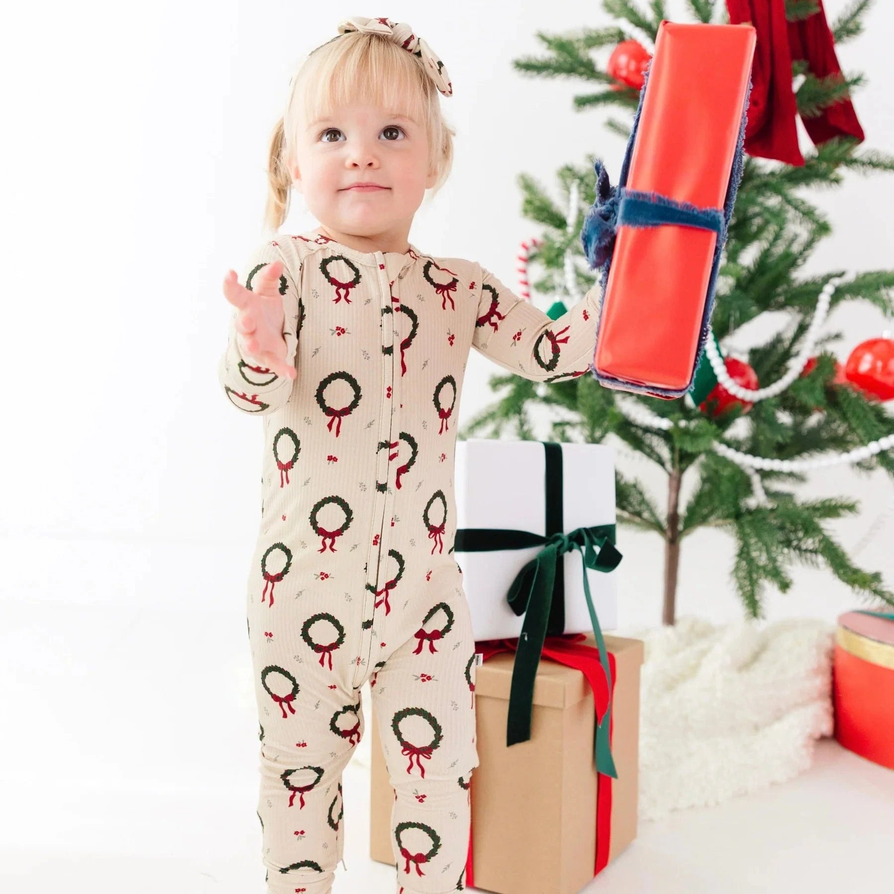 Christmas Wreaths Small Ribbed Zip Romper Brave Little Ones Lil Tulips