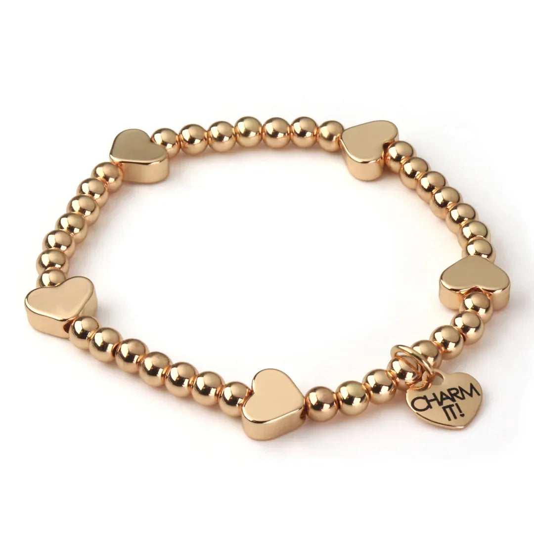 Classic Gold Heart Stretch Bead Bracelet Charm It! Lil Tulips